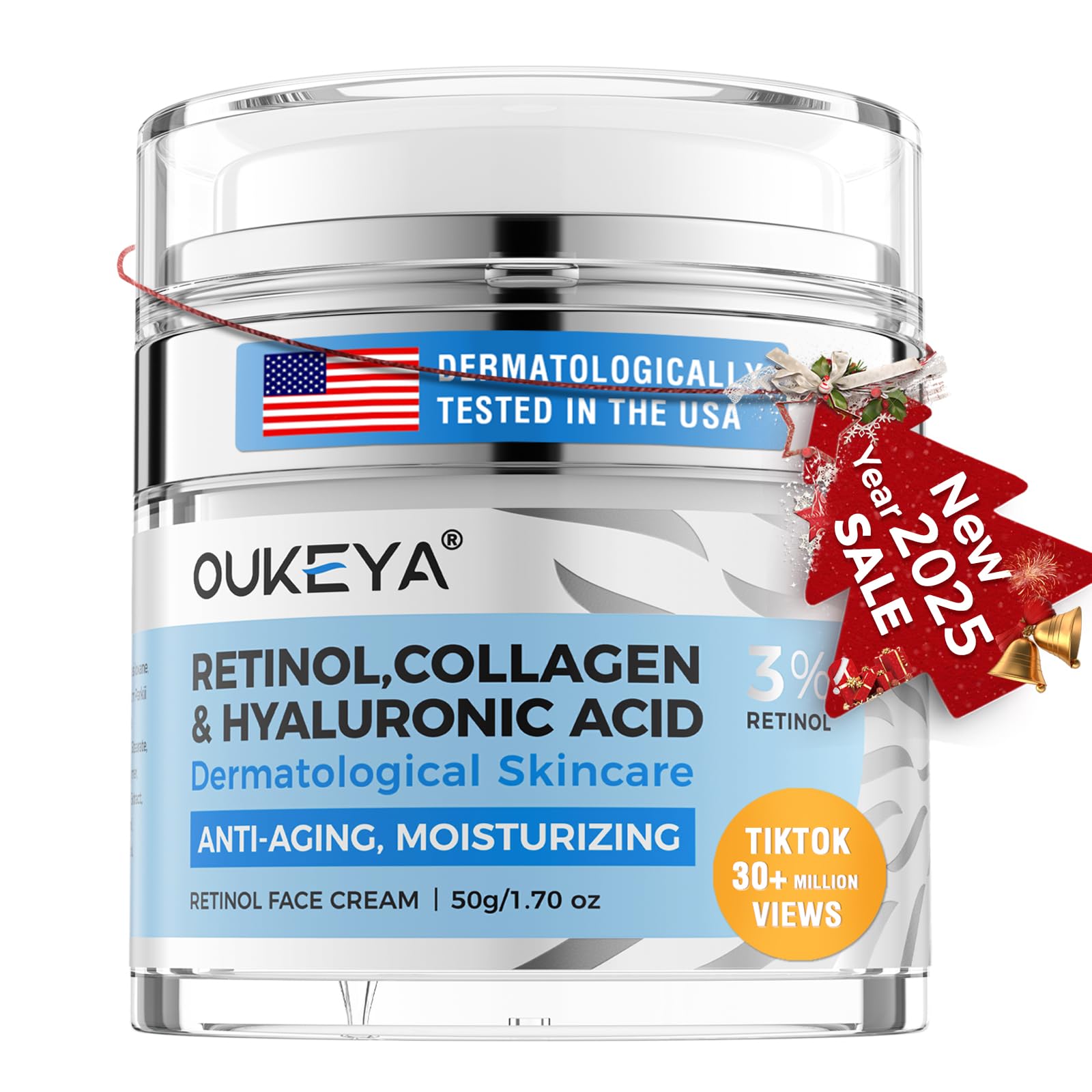 OUKEYA Retinol Cream for FaceWrinkle Cream for Women Anti-Aging Face Moisturizer Neck Firming Cream & Décolleté Retinol Cream Moisturizer Face Cream Day Night Face Cream with 5% Hyaluronic Acid